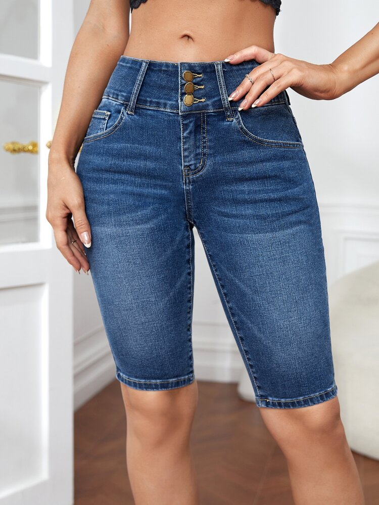 Slant Pocket Skinny Denim Shorts