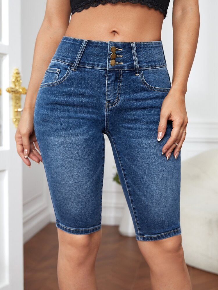 Slant Pocket Skinny Denim Shorts