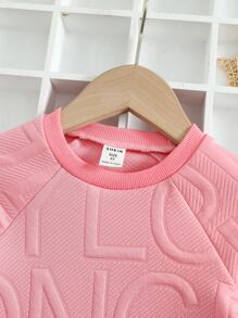Toddler Girls Letter Pattern Raglan Sleeve Contrast Mesh Ruffle Hem Sweatshirt Dress - Pink - View 3