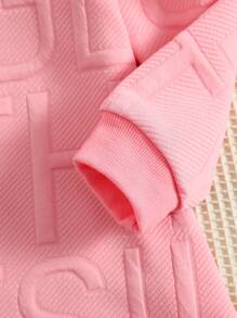 Toddler Girls Letter Pattern Raglan Sleeve Contrast Mesh Ruffle Hem Sweatshirt Dress - Pink - View 4