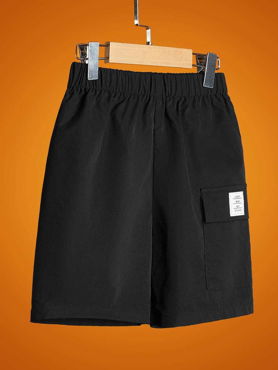 SHEIN Tween Boy Letter Patched Detail Flap Pocket Shorts