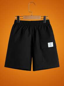 SHEIN Tween Boy Letter Patched Detail Flap Pocket Shorts