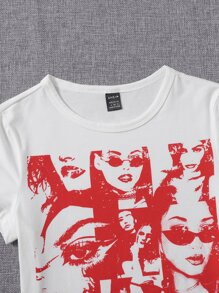 SHEIN ICON 90s Figure Graphic Y2k Crop Tee - Red - View 3