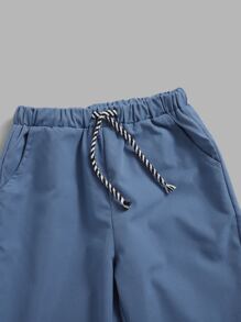 SHEIN Toddler Boys Tropical Print Tee & Drawstring Waist Trousers - Blue and White - View 3