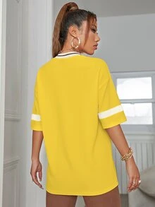 SHEIN Unity Drop Shoulder Letter & Number Print Tee - Yellow - View 2