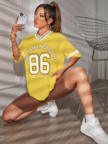 SHEIN Unity Drop Shoulder Letter & Number Print Tee - Yellow - View 4