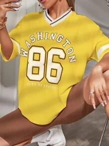 SHEIN Unity Drop Shoulder Letter & Number Print Tee - Yellow - View 6