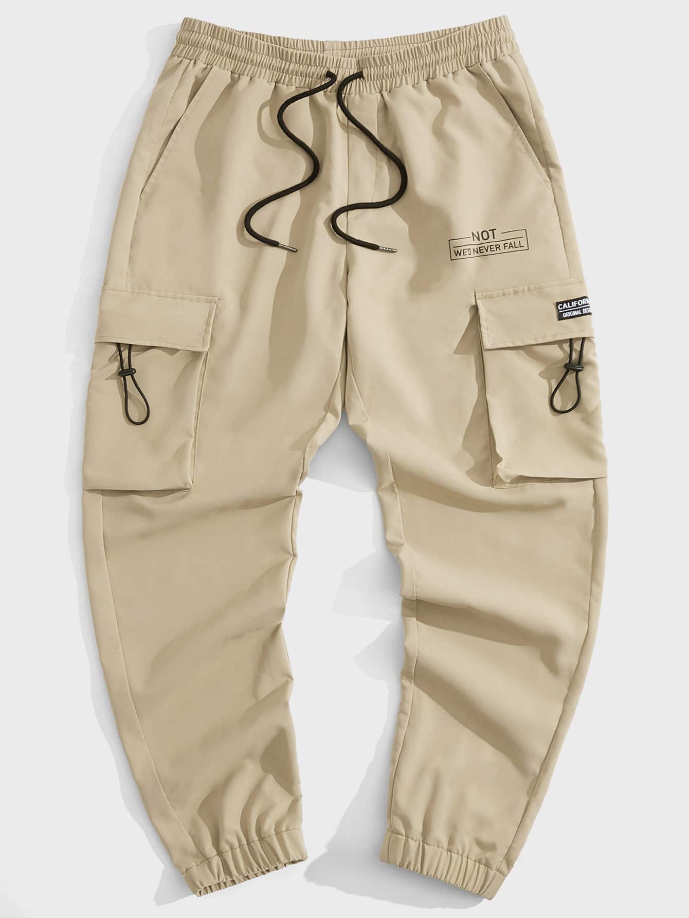 Manfinity VCAY Men Letter Patched Detail Flap Pocket Drawstring Waist Cargo Trousers - Khaki - View 1