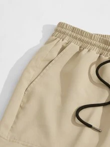 Manfinity VCAY Men Letter Patched Detail Flap Pocket Drawstring Waist Cargo Trousers - Khaki - View 3