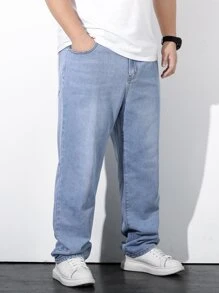 Manfinity Men Plus Slant Pocket Straight Leg Jeans - Light Wash - View 5