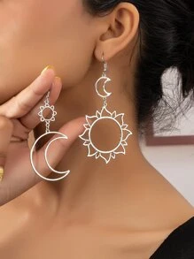 Moon & Sun Drop Earrings - Silver - View 1
