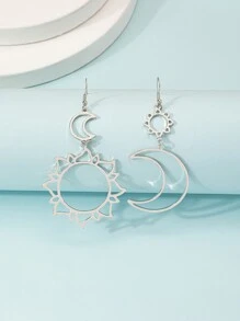 Moon & Sun Drop Earrings - Silver - View 4