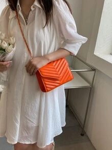 輕便商務休閒迷你 V 型翻蓋方形包適合青少年女孩女大學生、菜鳥和白領，非常適合辦公室、大學、工作、商務、通勤、戶外、旅行、郊遊 - 橘色 - 查看 7