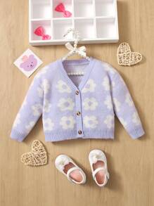 SHEIN Baby Floral Pattern Cardigan - Lilac Purple - View 1
