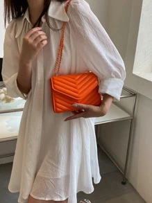 輕便商務休閒迷你 V 型翻蓋方形包適合青少年女孩女大學生、菜鳥和白領，非常適合辦公室、大學、工作、商務、通勤、戶外、旅行、郊遊 - 橘色 - 查看 8