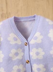 SHEIN Baby Floral Pattern Cardigan - Lilac Purple - View 3