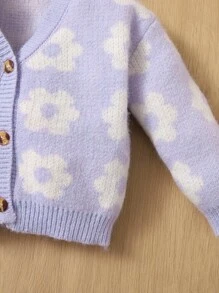 SHEIN Baby Floral Pattern Cardigan - Lilac Purple - View 4
