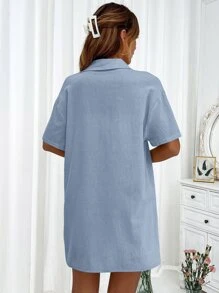 Chiquease Patched Pocket Drop Shoulder Shirt & Knot Front Shorts - Blue - View 3