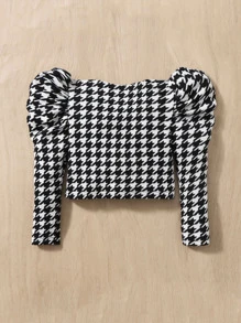 SHEIN Baby Girl Houndstooth Print Puff Sleeve Jacket Without Dress - Black and White - View 2