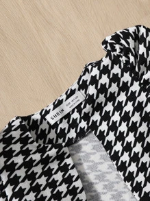 SHEIN Baby Girl Houndstooth Print Puff Sleeve Jacket Without Dress - Black and White - View 3
