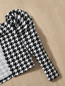 SHEIN Baby Girl Houndstooth Print Puff Sleeve Jacket Without Dress - Black and White - View 4