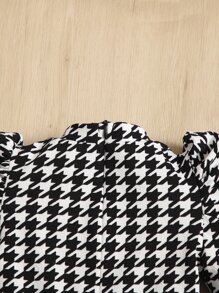 SHEIN Baby Houndstooth Print Puff Sleeve Mock Neck Peplum Top - Black and White - View 5