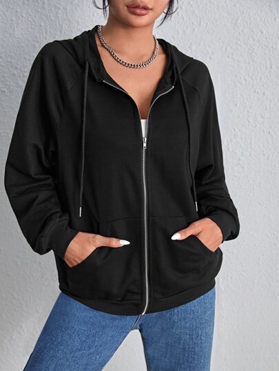 SHEIN EZwear קפוצ'ון עם שרוול ראגלן ורוכסן, חולצות עם שרוולים ארוכים בסתיו/חורף