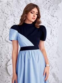 Modelyn Colour Block Belted Dress - Baby Blue - View 6
