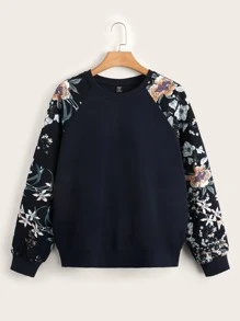 SHEIN LUNE 大碼花卉圖案插肩袖運動衫