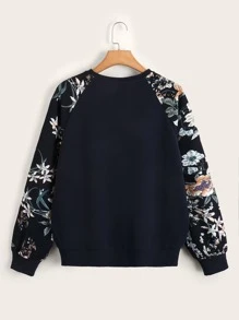 SHEIN LUNE 大碼花卉圖案插肩袖運動衫