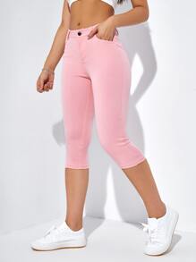 Slant Pocket Skinny Capri Jeans - Baby Pink - View 6