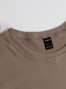 SHEIN Unity Letter Graphic Round Neck Tee Graphic Tees Women Tops - Mocha Brown - View 3