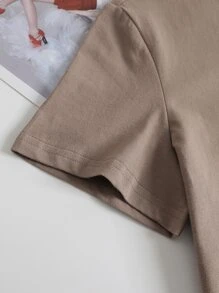 SHEIN Unity Letter Graphic Round Neck Tee Graphic Tees Women Tops - Mocha Brown - View 4