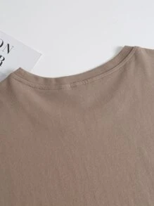 SHEIN Unity Letter Graphic Round Neck Tee Graphic Tees Women Tops - Mocha Brown - View 5