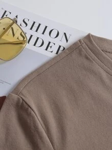 SHEIN Unity Letter Graphic Round Neck Tee Graphic Tees Women Tops - Mocha Brown - View 6