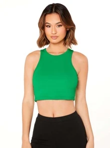 SHEIN EZwear Áo hai dây Gân đan màu trơn Giải trí - màu xanh lá - Xem 5