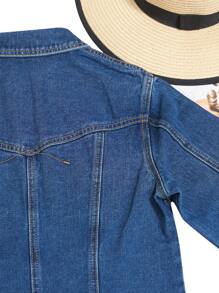 SHEIN Essnce Button Front Flap Pocket Denim Jacket - Dark Wash - View 5