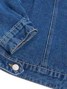 SHEIN Essnce Button Front Flap Pocket Denim Jacket - Dark Wash - View 6