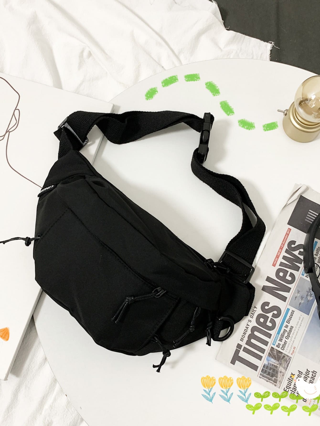 男士極簡雙口袋腰包胸包,禮品適用於父親