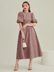 Modelyn Puff Sleeve Button Front Blouse & Skirt Set 2 Piece Set - Dusty Pink - View 4