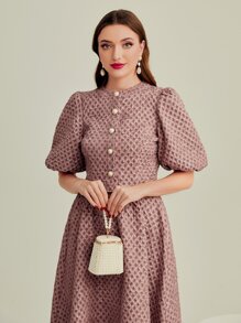 Modelyn Puff Sleeve Button Front Blouse & Skirt Set 2 Piece Set - Dusty Pink - View 3