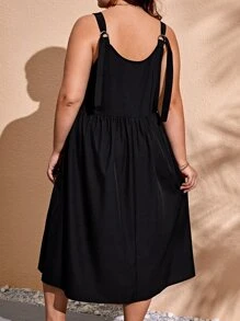 SHEIN VCAY Plus Solid Cami Dress - Black - View 2