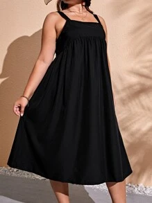 SHEIN VCAY Plus Solid Cami Dress - Black - View 4