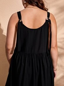 SHEIN VCAY Plus Solid Cami Dress - Black - View 5