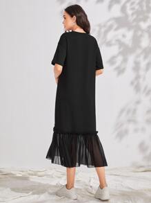 Mulvari Đầm viền lá sen Viên lá sen Slogan Giải trí - màu đen - Xem 2