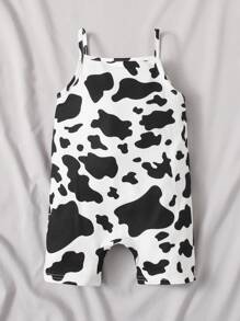Đứa bé gái In hoa bò Cami Romper - Đen và trắng - Xem 3