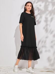 Mulvari Đầm viền lá sen Viên lá sen Slogan Giải trí - màu đen - Xem 4