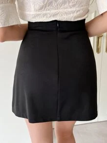 DAZY High Waist Asymmetrical Hem Skirt,Back To School Clothes Fall Skirts - Black - View 2