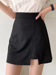 DAZY High Waist Asymmetrical Hem Skirt,Back To School Clothes Fall Skirts - Black - View 3