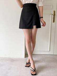 DAZY High Waist Asymmetrical Hem Skirt,Back To School Clothes Fall Skirts - Black - View 5